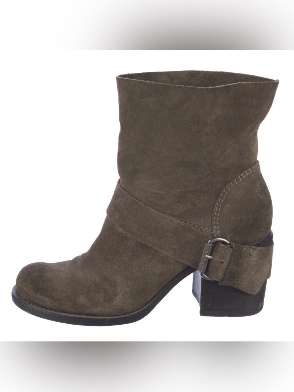Vera Wang Lavender Label Suede Moto Harness Boho Ankle Boots Green Brown Fall 8